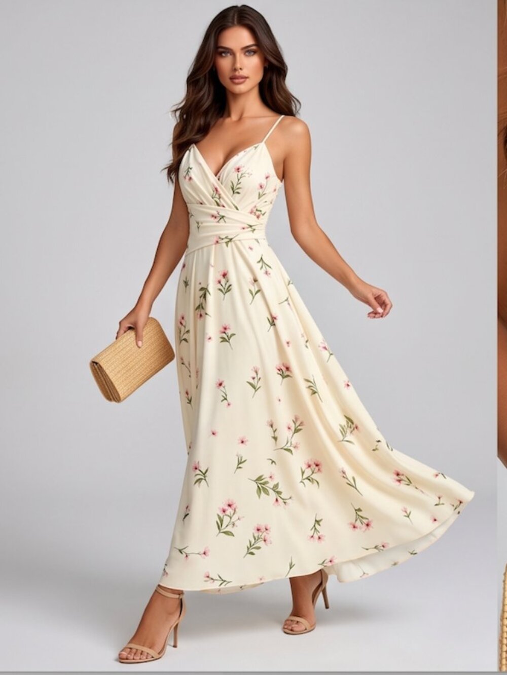 Spaghetti Strap Maxi Dress with Delicate Floral Print - Picture 3 of 5